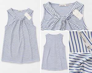 Culture Code Women's Blue and White Striped Sleeveless Twist-Front Tank Top